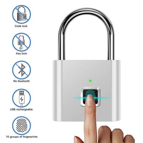 Black Silver USB Rechargeable Smart Fingerprint Padlock – Secure, Durable, and Quick Unlock