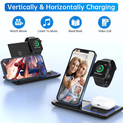 3-in-1 Wireless Charger: 18W Fast Charging Station for iPhone, Apple Watch, and AirPods