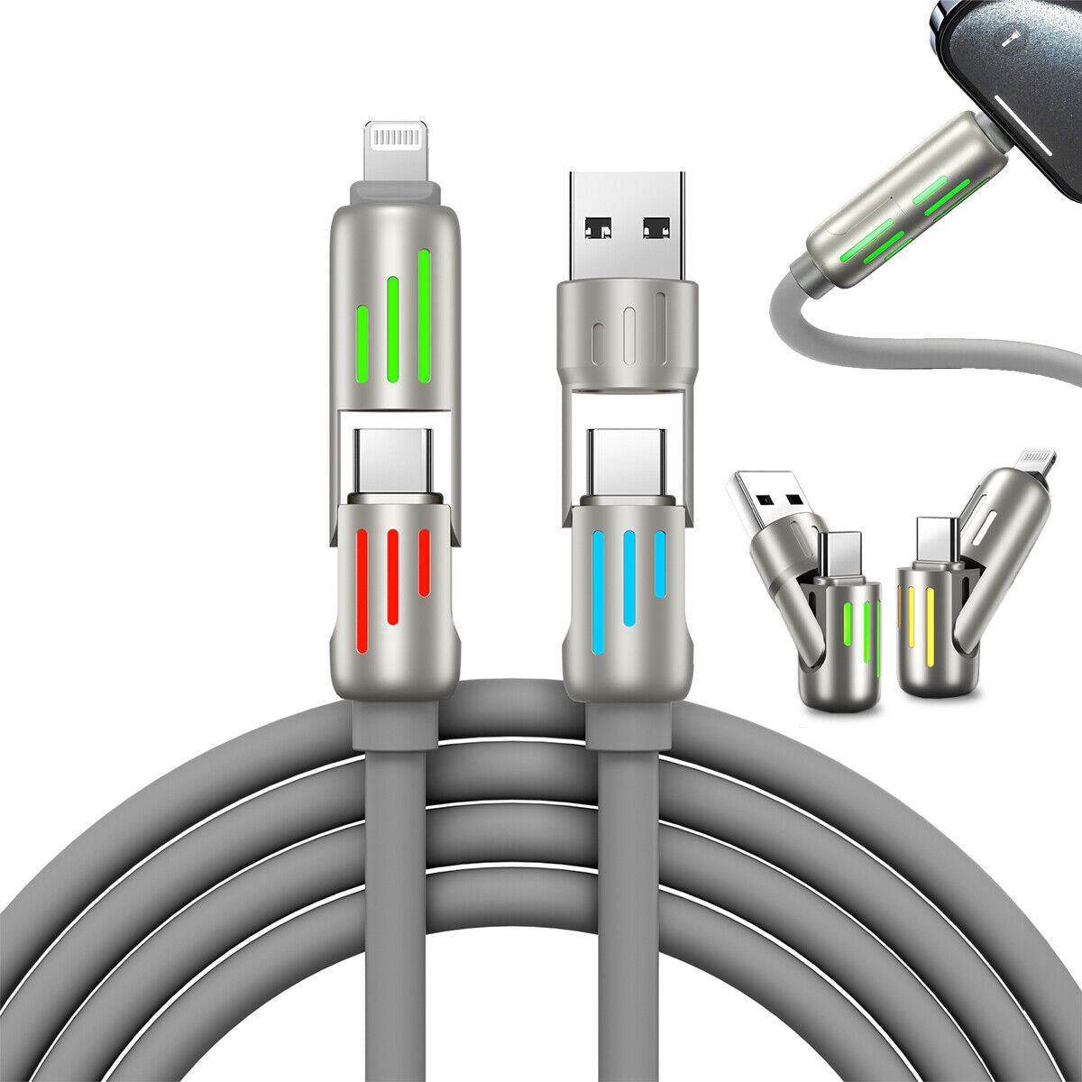 4 in 1 Liquid Silicone Data Cable - Charging + Data Transmission