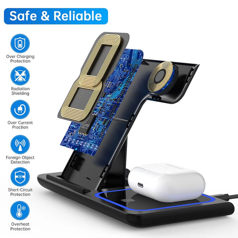 3-in-1 Wireless Charger: 18W Fast Charging Station for iPhone, Apple Watch, and AirPods