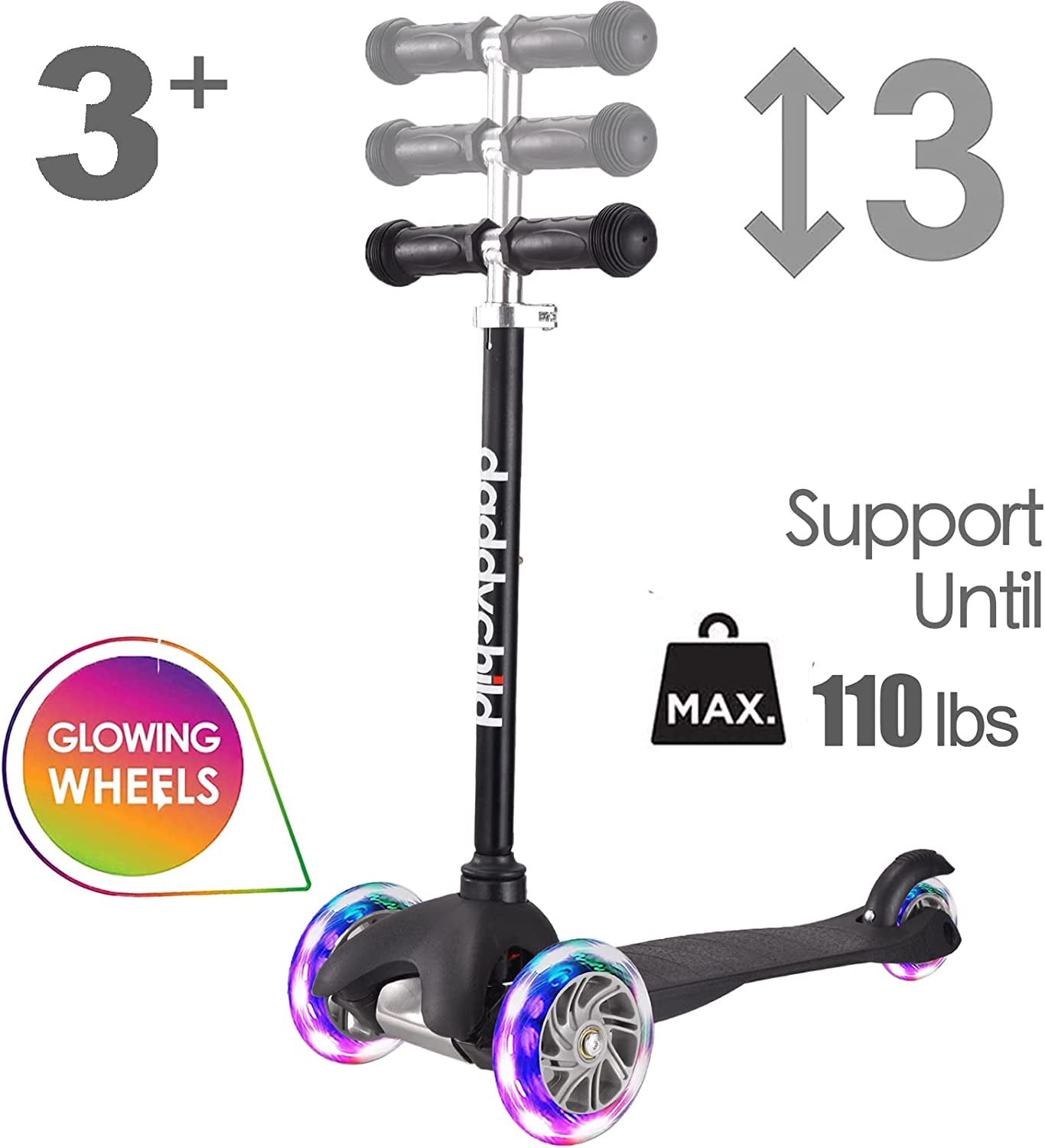 3-Wheel Kids Scooter with Light-Up Wheels - Kick Scooter for Toddlers Ages 3-8 (Boys & Girls)