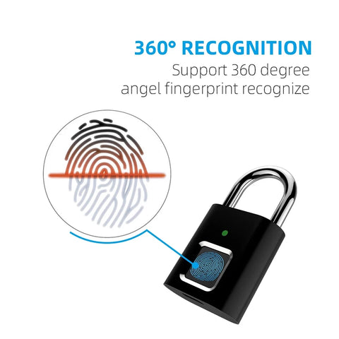 Black Silver USB Rechargeable Smart Fingerprint Padlock – Secure, Durable, and Quick Unlock