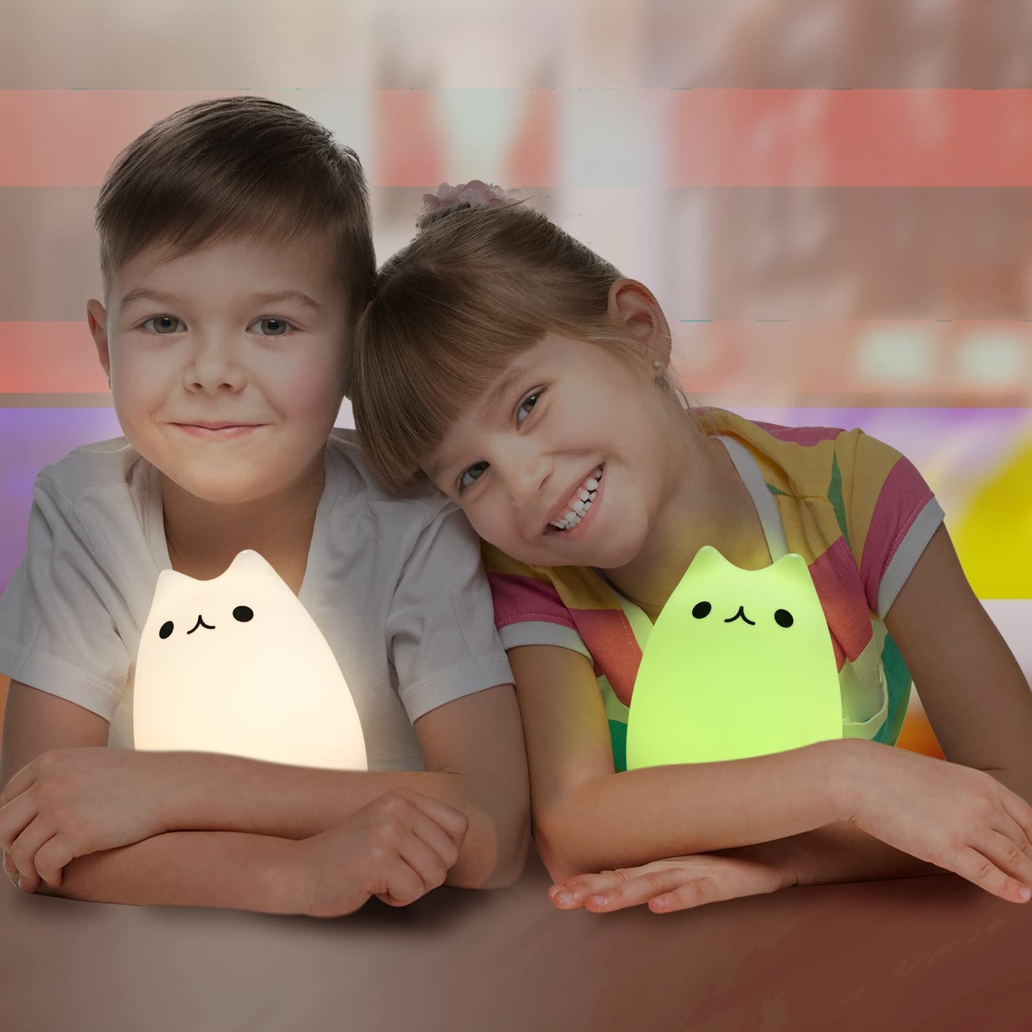 Cat Lamp – Remote Control Silicone Kitty Night Light for Kids, Toddlers, and Baby Girls (White)