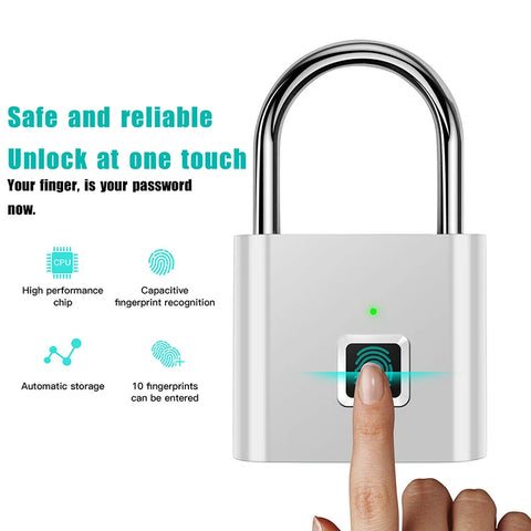 Black Silver USB Rechargeable Smart Fingerprint Padlock – Secure, Durable, and Quick Unlock