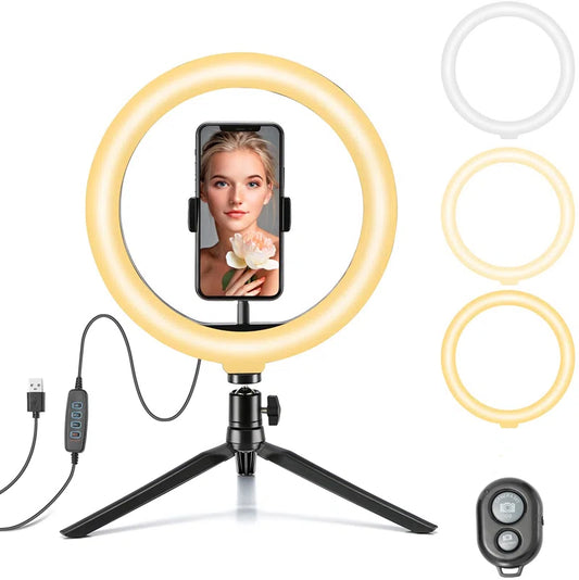 10" Dimmable Ring Light with Tripod and Cellphone Holder