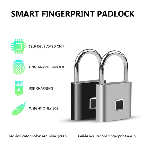 Black Silver USB Rechargeable Smart Fingerprint Padlock – Secure, Durable, and Quick Unlock