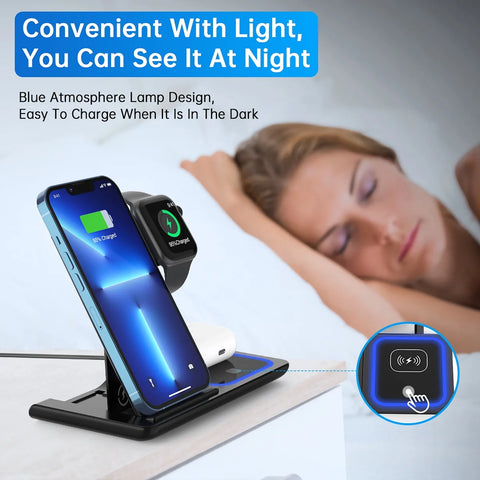 3-in-1 Wireless Charger: 18W Fast Charging Station for iPhone, Apple Watch, and AirPods