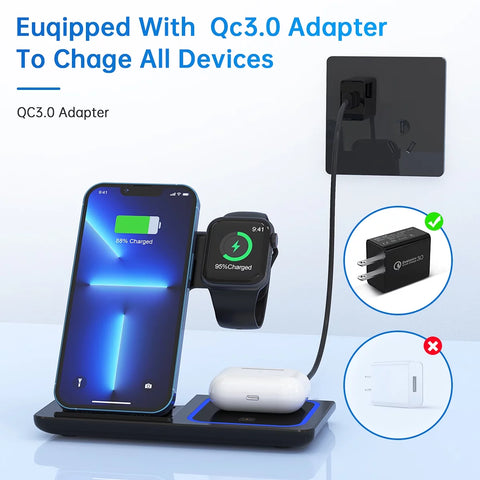 3-in-1 Wireless Charger: 18W Fast Charging Station for iPhone, Apple Watch, and AirPods