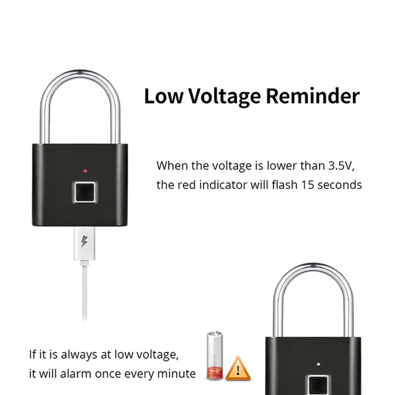 Black Silver USB Rechargeable Smart Fingerprint Padlock – Secure, Durable, and Quick Unlock