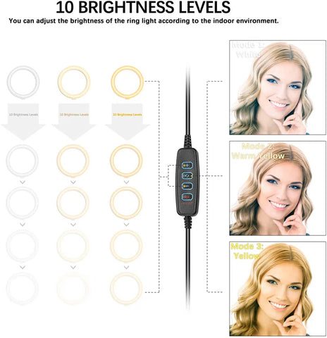 10" Dimmable Ring Light with Tripod and Cellphone Holder