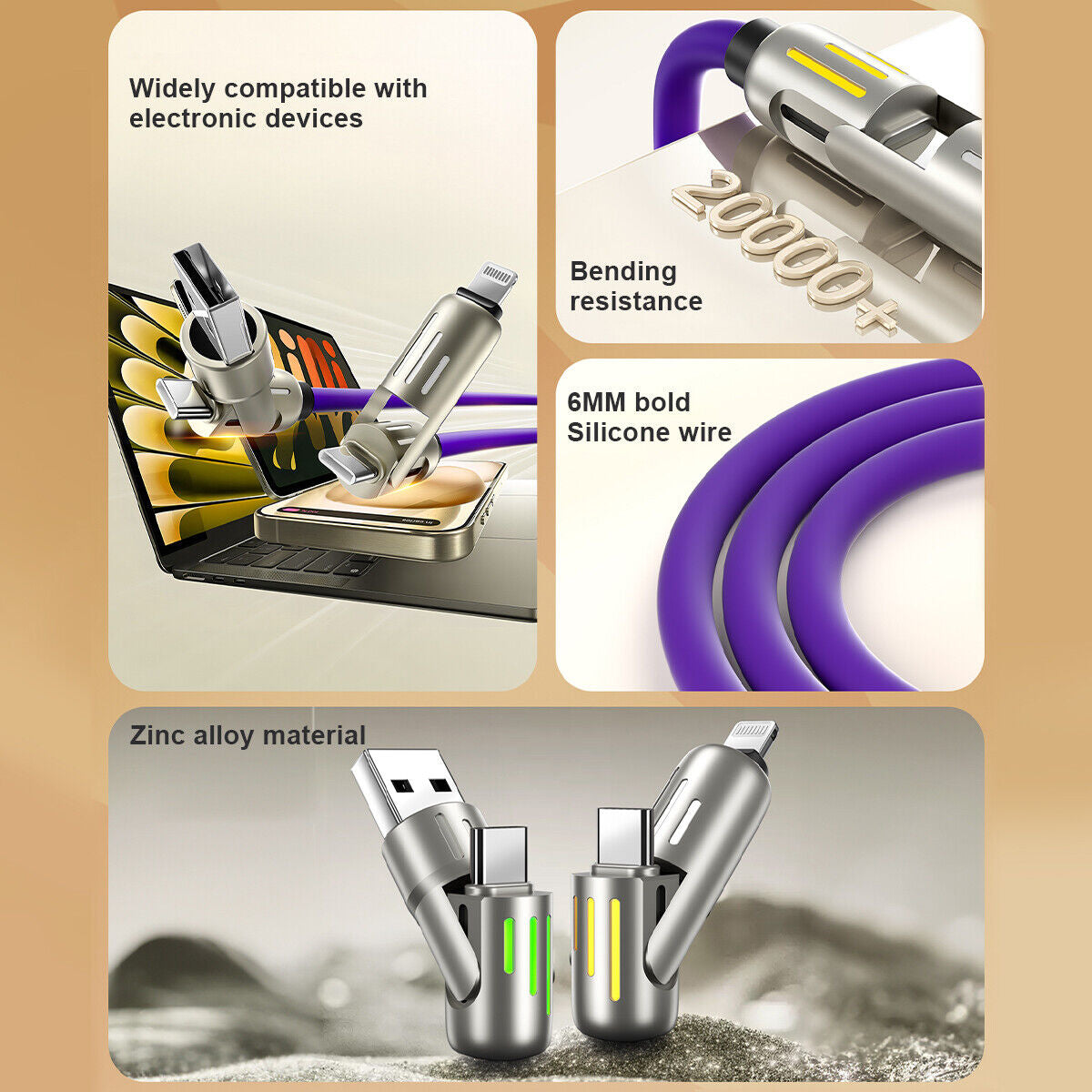 4 in 1 Liquid Silicone Data Cable - Charging + Data Transmission