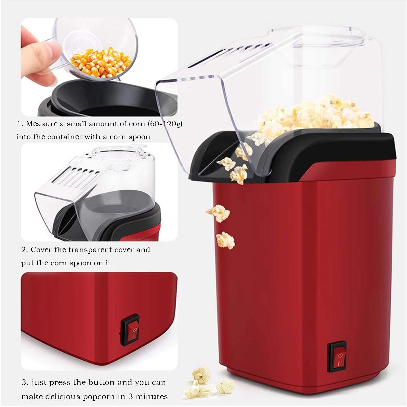 Popcorn Machine – Hot Air Popcorn Maker, Fully Automatic and Oil-Free