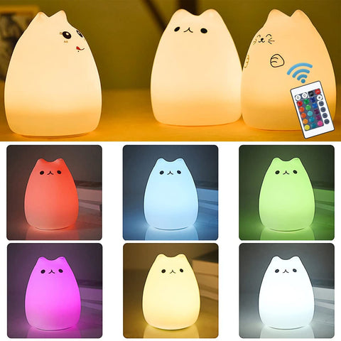 Cat Lamp – Remote Control Silicone Kitty Night Light for Kids, Toddlers, and Baby Girls (White)