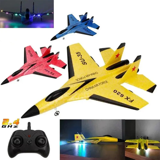SU35 RC Plane with LED Lights - FX620 FX820 2.4G Remote Control Glider Airplane Foam Toy for Kids - Perfect Gift!