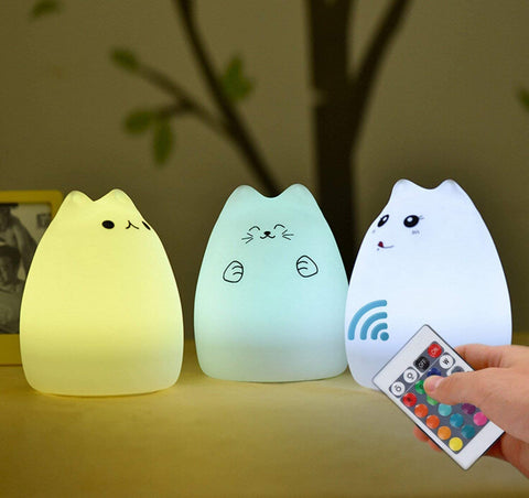 Cat Lamp – Remote Control Silicone Kitty Night Light for Kids, Toddlers, and Baby Girls (White)
