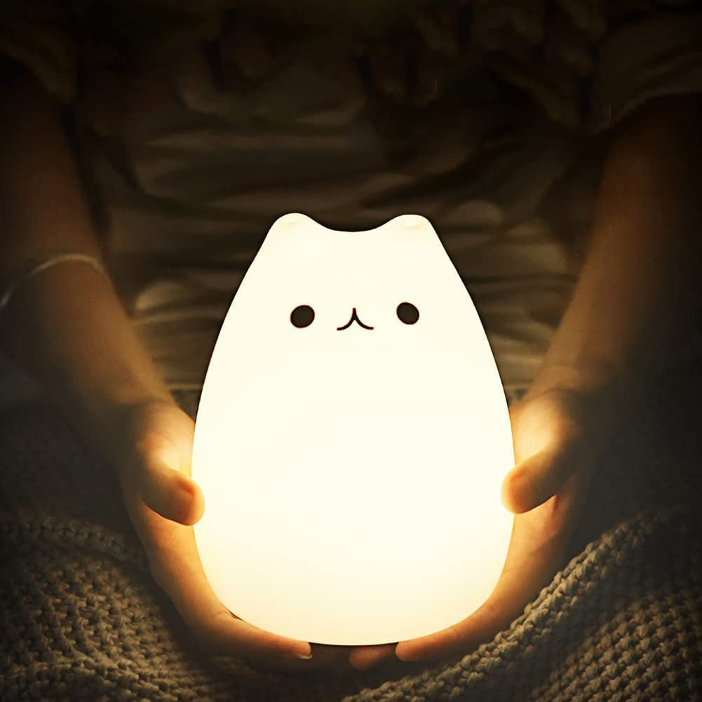 Cat Lamp – Remote Control Silicone Kitty Night Light for Kids, Toddlers, and Baby Girls (White)