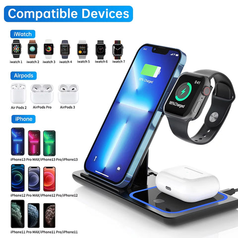3-in-1 Wireless Charger: 18W Fast Charging Station for iPhone, Apple Watch, and AirPods